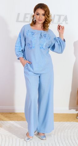 Лляний брючний костюм із вишивкою