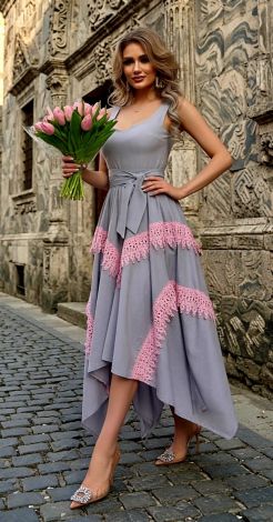 Льняное платье с хлопковым кружевом - Изображение 6
