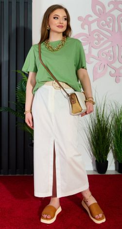 Льняна спідниця з розрізом