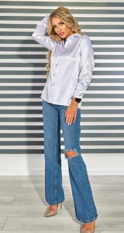 Белая шелковая блузка с жаккардовым плетением