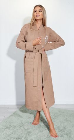 Хлопковый вафельный халат с вышивкой
