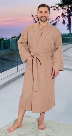 Мужской вафельный халат с вышивкой полезный подарок