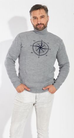 Мужской свитер с вышивкой с горлом с подворотом