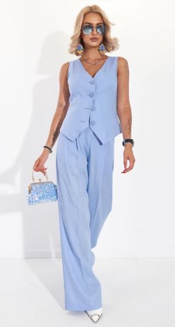 Лляний брючни костюм з жилетом