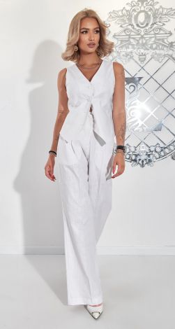 Лляний брючний костюм з жилетом