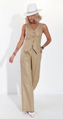 Лляний брючний костюм з жилетом