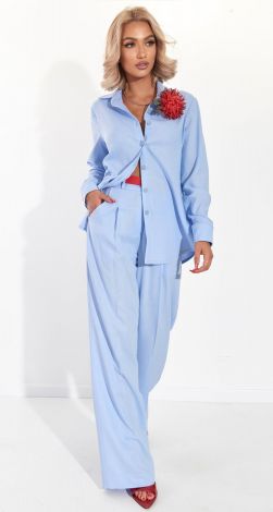 Лляний брючний костюм із сорочкою