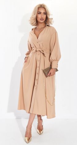 Лаконічна бежева сукня з поясом