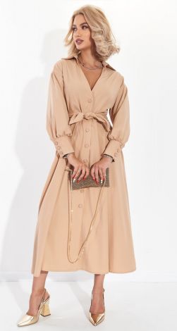 Лаконічна бежева сукня з поясом