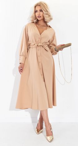 Лаконічна бежева сукня з поясом