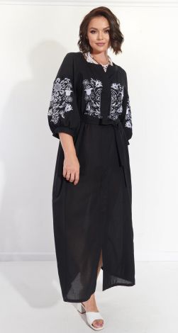 Стильное льняное платье с украинской вышивкой