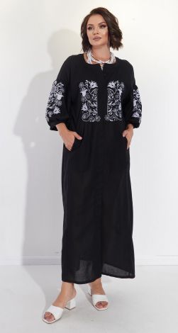 Стильное льняное платье с украинской вышивкой