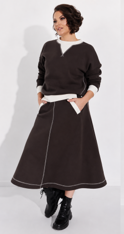 Women's Cinnamon Suit: Loose Sweatshirt and Skirt with Pockets - Image 4