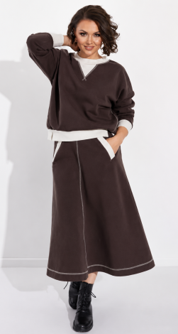 Women's Cinnamon Suit: Loose Sweatshirt and Skirt with Pockets