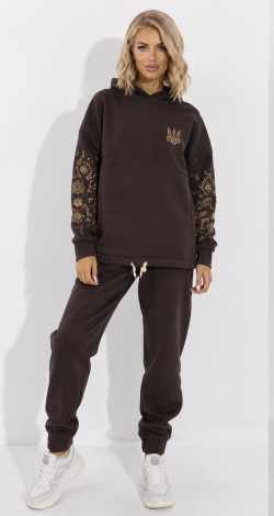 Women's suit with Ukrainian embroidery oversized chocolate