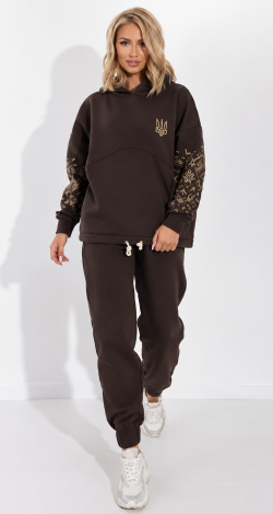 Women's suit with Ukrainian embroidery oversized chocolate