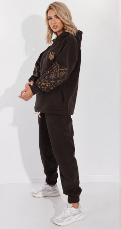 Women's suit with Ukrainian embroidery oversized chocolate - Image 4