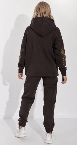 Women's suit with Ukrainian embroidery oversized chocolate - Image 5