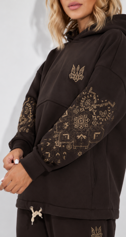 Women's suit with Ukrainian embroidery oversized chocolate