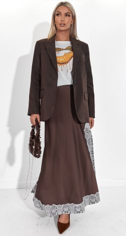 Розкішна шовкова спідниця із французьким мереживом