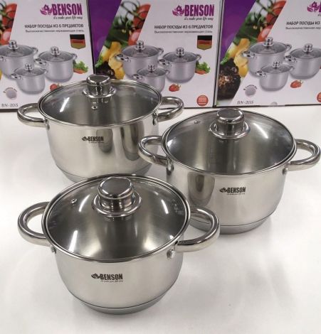Набор кастрюль из нержавеющей стали 6 предметов BN-209