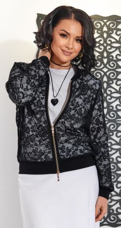 Чорний гіпюровий бомбер
