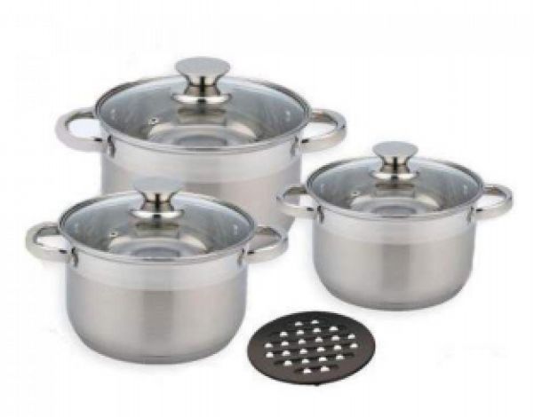 Набор кастрюль из нержавеющей стали 7 предметов (4л; 5,1л; 6,5л) BN-241