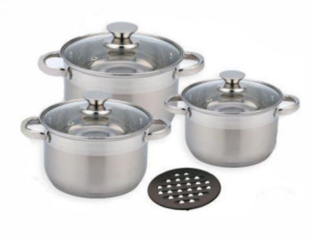Набор кастрюль из нержавеющей стали 7 предметов (5,1л; 6,5л; 8,2л) BN-242