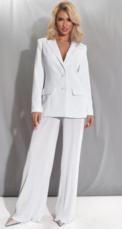 Білий костюм з шовковими брюками пліссе