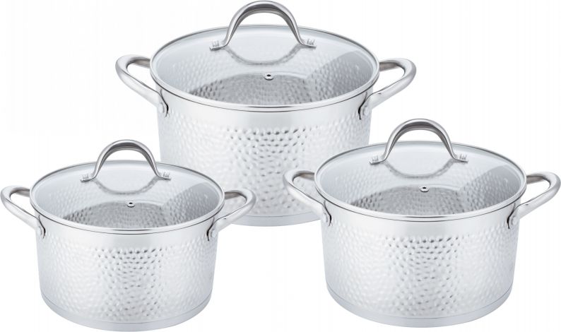 Набор кастрюль с крышкой, нержавеющая сталь, 6 предметов.16*9,5см,-18*10,5см. 1,9 л, 2,6 л, 3,6 л. BN-682