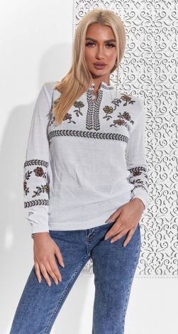 Вязанная хлопковая блузка вышиванка 