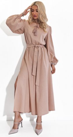 Льняное платье с разрезами 