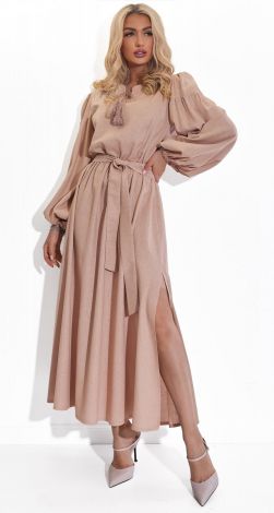 Льняное платье с разрезами 