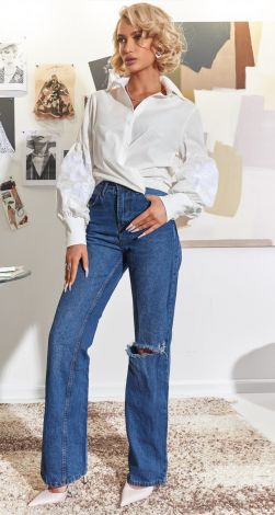 Льняная Белая Блузка с Вышивкой