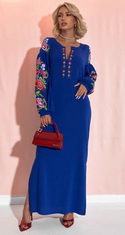 Льняное платье с вышивкой Петриковская роспись 