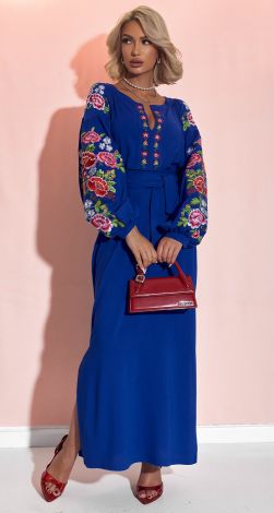 Льняное платье с вышивкой Петриковская роспись 