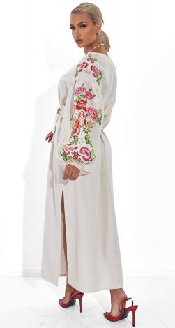 Льняное платье с вышивкой Петриковская роспись 