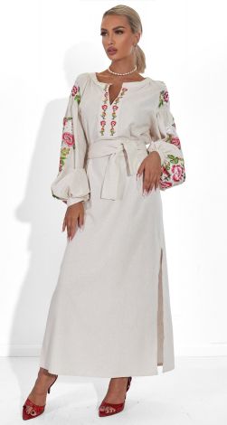 Льняное платье с вышивкой Петриковская роспись 