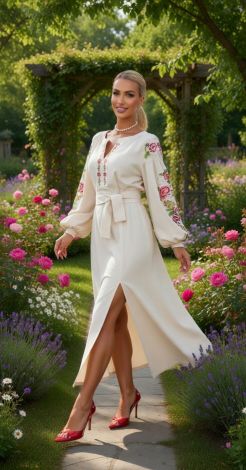 Лляна сукня з вишивкою Петриківський розпис