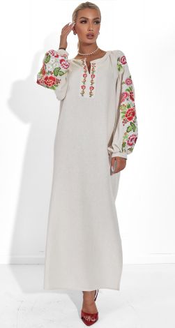 Льняное платье с вышивкой Петриковская роспись 