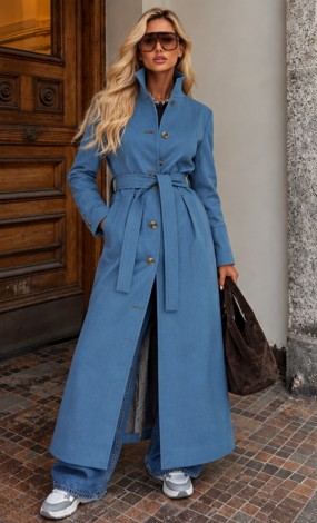 Джинсовий тренч максі з фігурними рельєфами Denim Blue