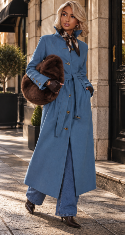 Джинсовий тренч максі з фігурними рельєфами Denim Blue