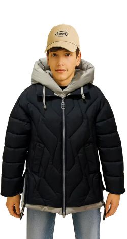 Зимняя стёганая куртка с объёмным капюшоном и двусторонней молнией