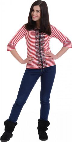 Молодіжна повсякденна кофточка у смужку з мереживом 