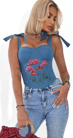 Ексклюзивний джинсовий корсет із вишивкою