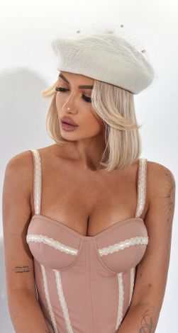 French wool beret with delicate mesh