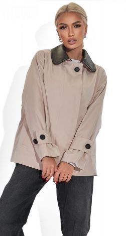 Куртка-тренч с кожаным воротником