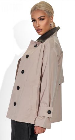 Куртка-тренч с кожаным воротником