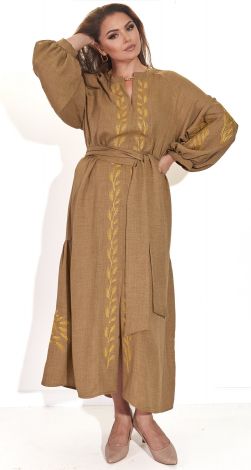 Льняное платье с изысканной вышивкой 