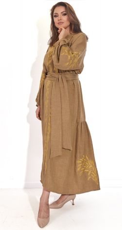 Льняное платье с изысканной вышивкой 